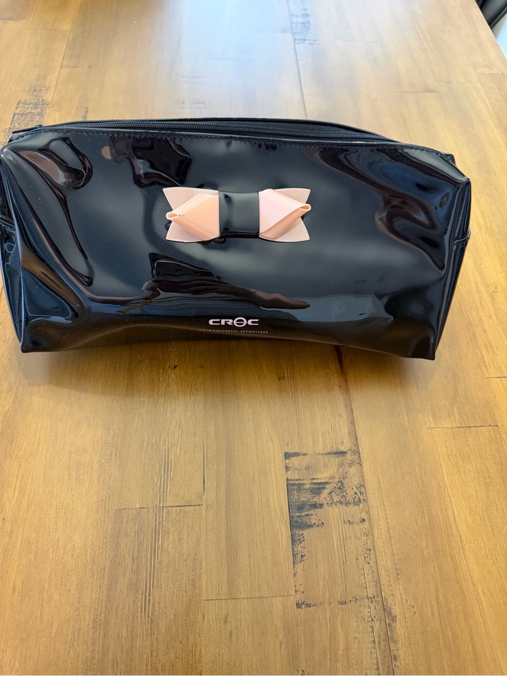 CROC Patent Black Cosmetic Bag Tool Travel Case Pink Bow